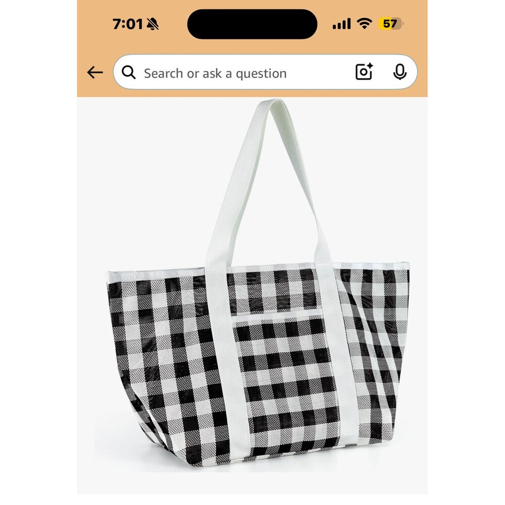 New Revotra Black/White Plaid Beach Bag Tote Mesh Foldable Waterproof